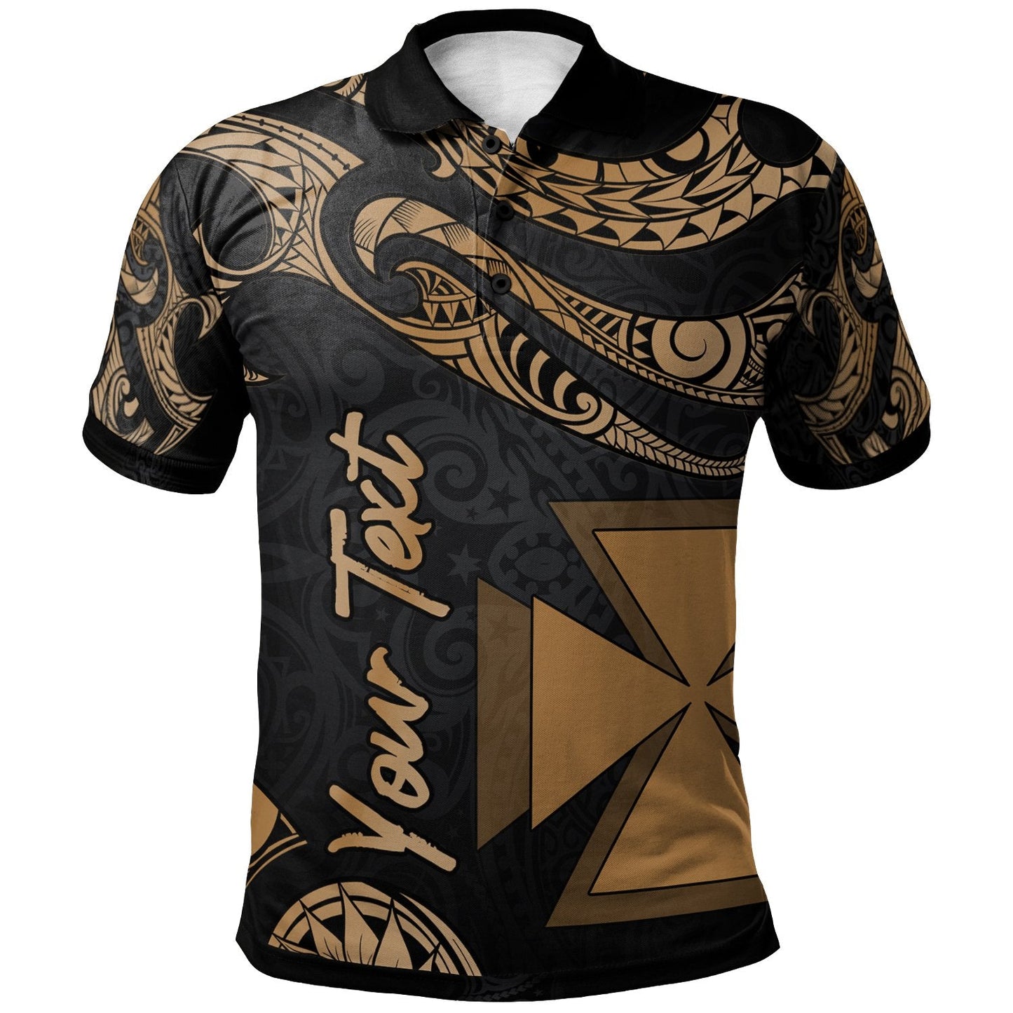 Wallis And Futuna Polynesian Custom Personalised Polo Shirt - Poly Tattoo Gold Version