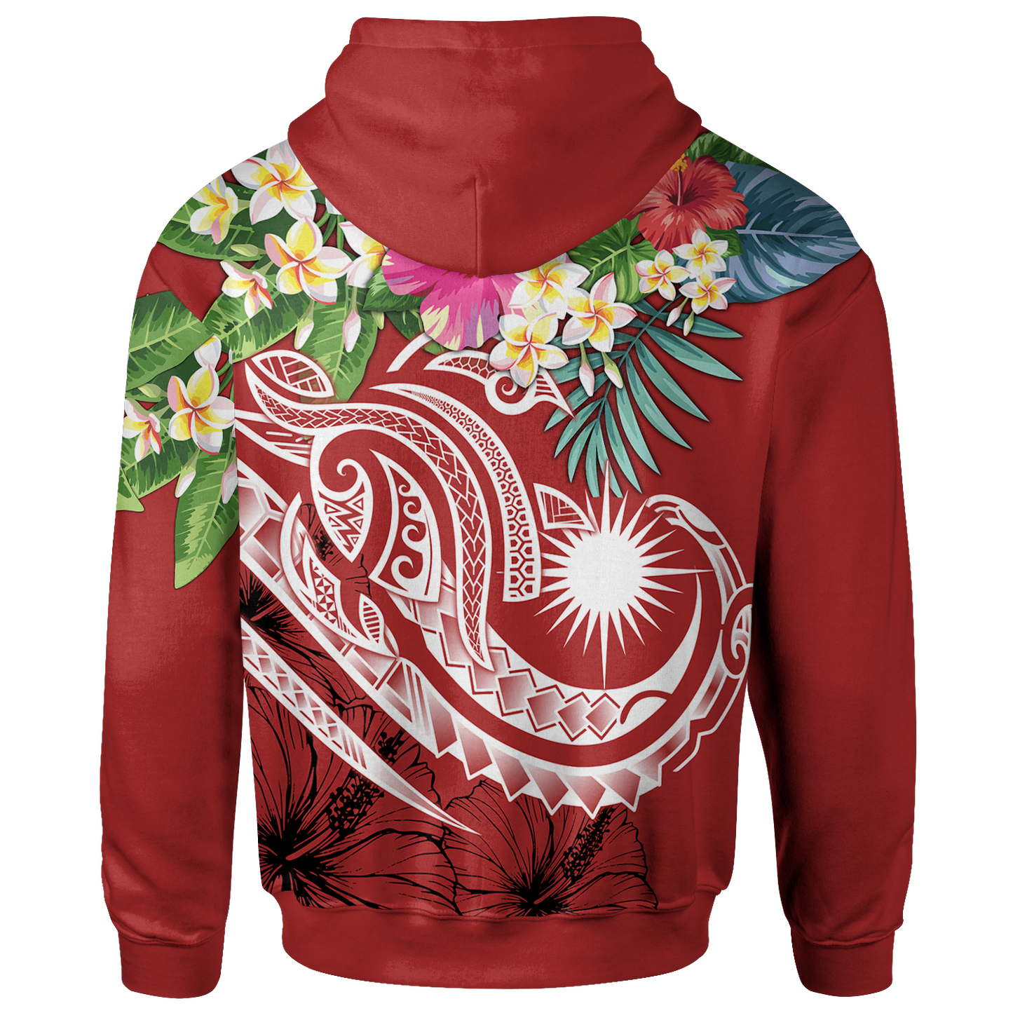 Marshall Islands Polynesian Hoodie Summer Plumeria (Red)