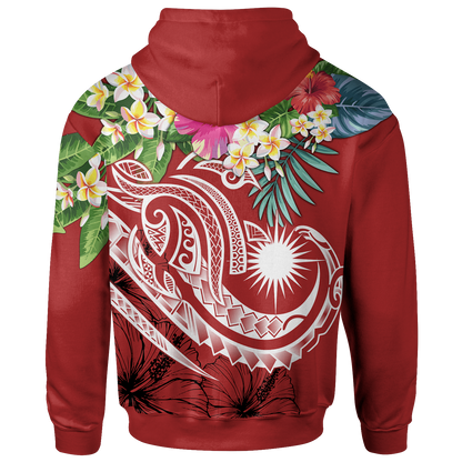 Marshall Islands Polynesian Hoodie Summer Plumeria (Red)