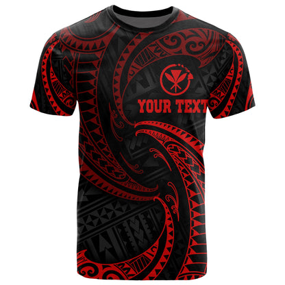 Polynesian Hawaii Custom Personalised T - Shirt - Red Tribal Wave