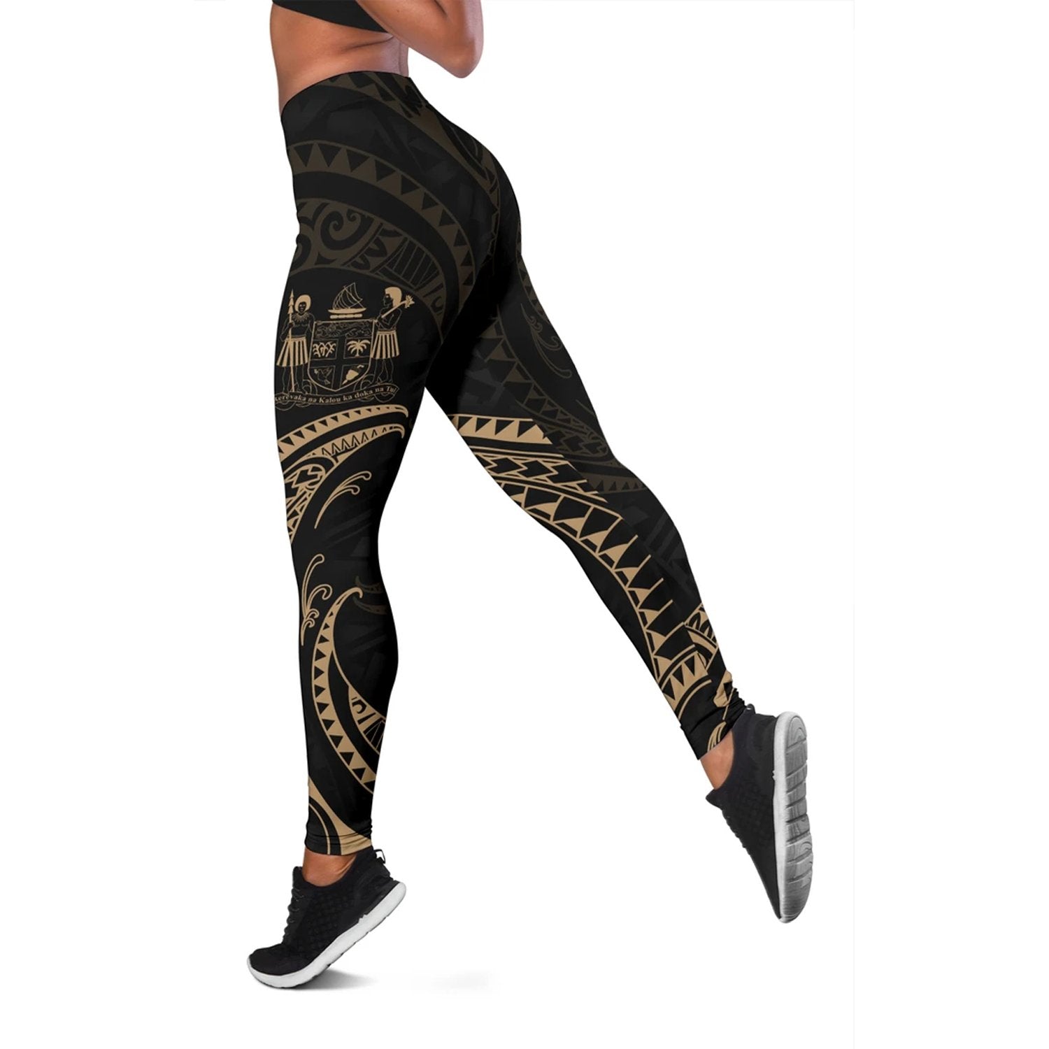 Fiji Polynesian Women's Legging - Gold Tribal Wave