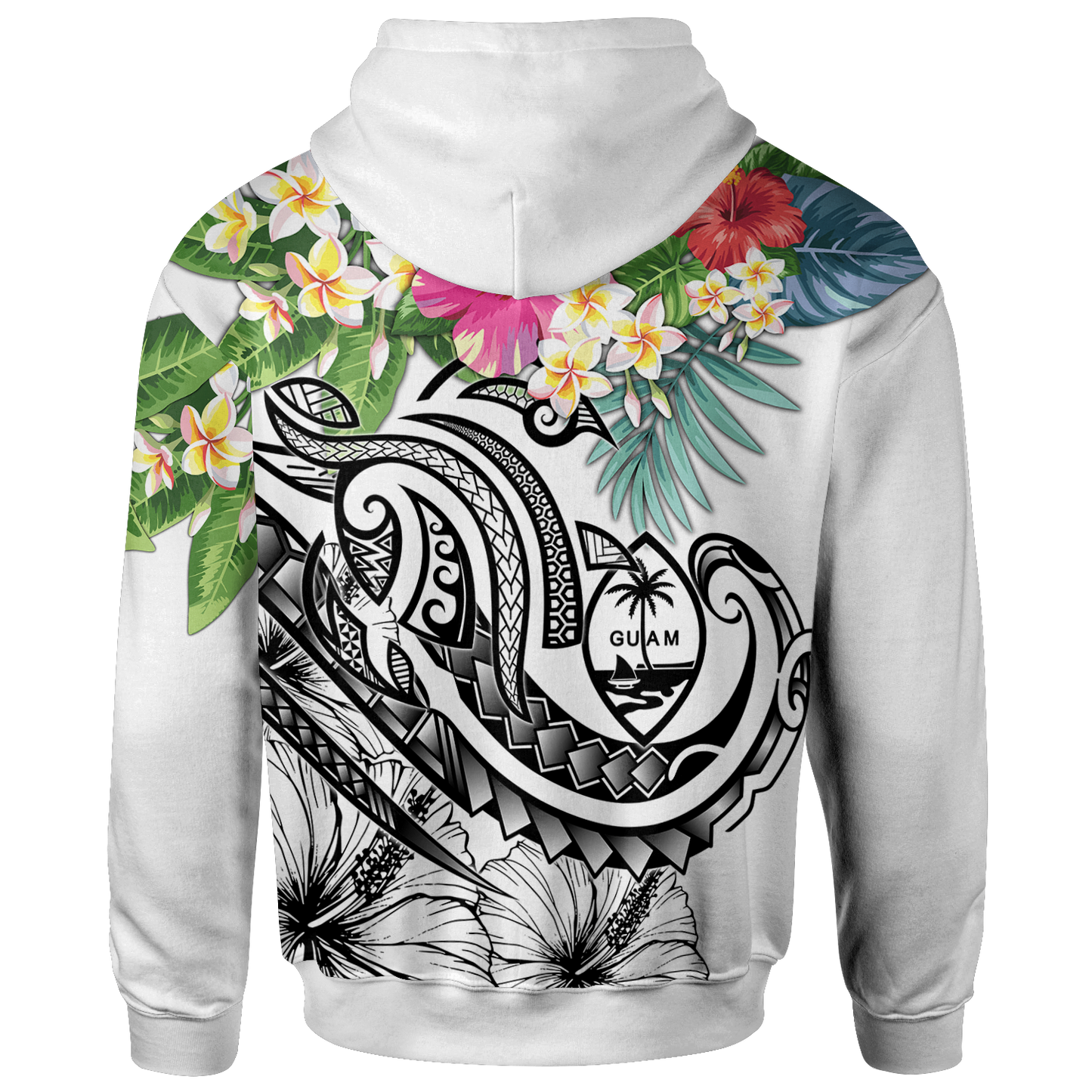 Guam Polynesian Zip up Hoodie Summer Plumeria (White)