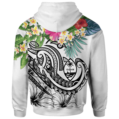 Guam Polynesian Zip up Hoodie Summer Plumeria (White)