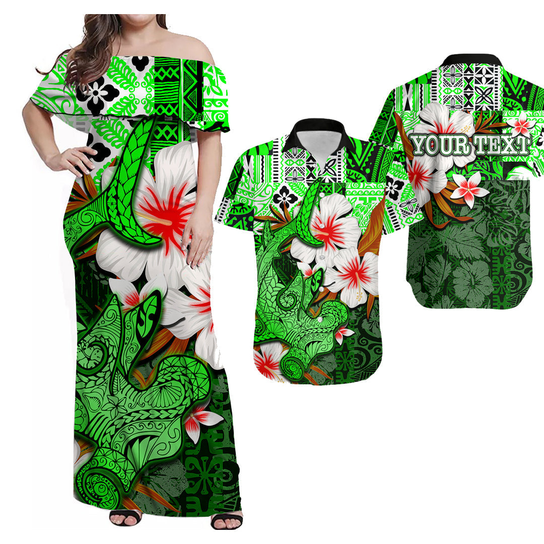 (Custom Personalised) Hammerhead Shark Hawaii Floral Matching Outfit For Couple Combo Dress And Shirt Hawaii Style No.3