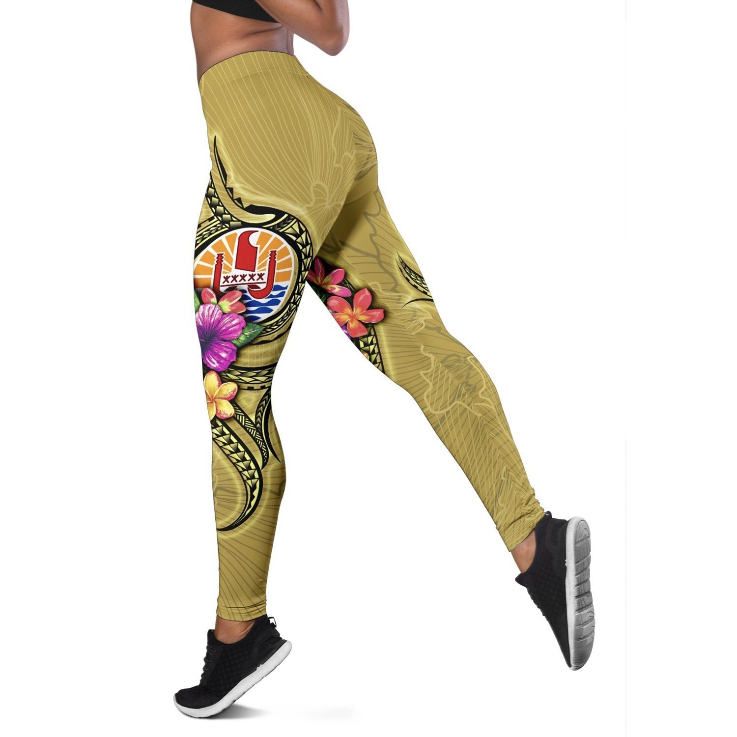 Tahiti Polynesian Legging - Floral With Seal Gold