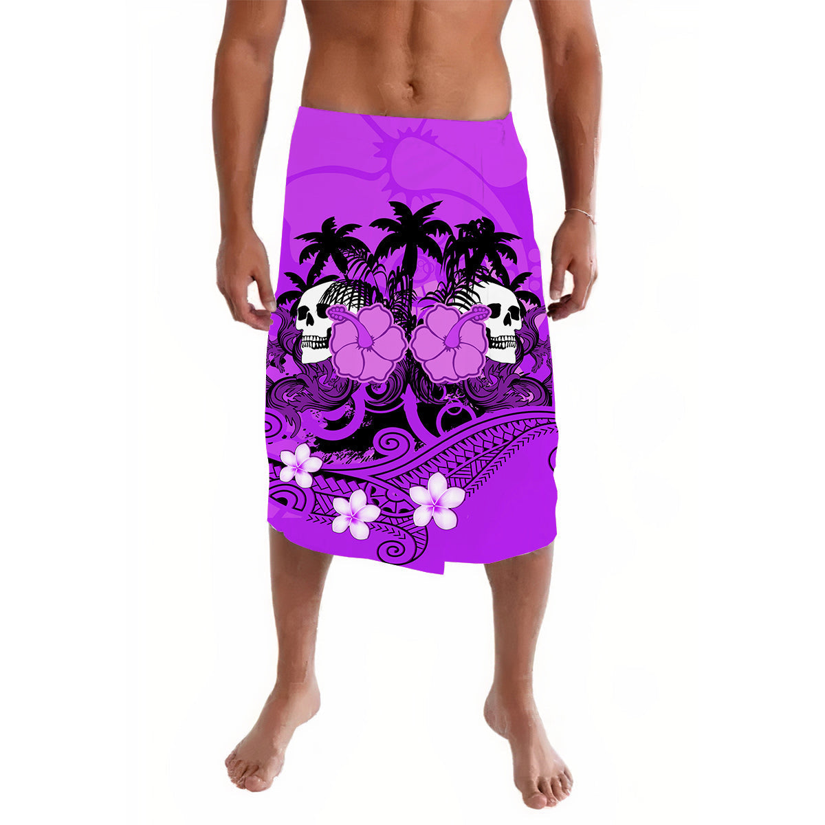 Hawaii Skull Lavalava Mysterious Polynesia and Purple Flowers