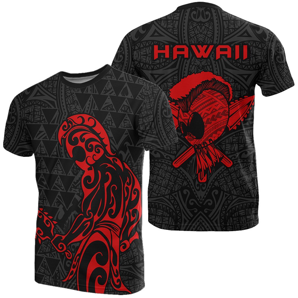 Polynesian Kakau Helmet Weapon Red - Kanaka Warrior T - Shirt