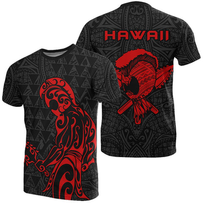 Polynesian Kakau Helmet Weapon Red - Kanaka Warrior T - Shirt