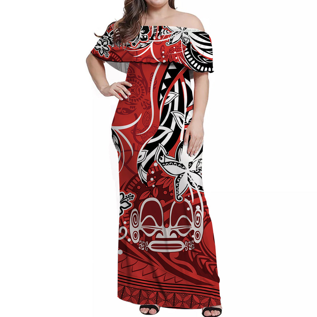 Marquesas Islands Off Shoulder Long Dress Red Beautiful Lady