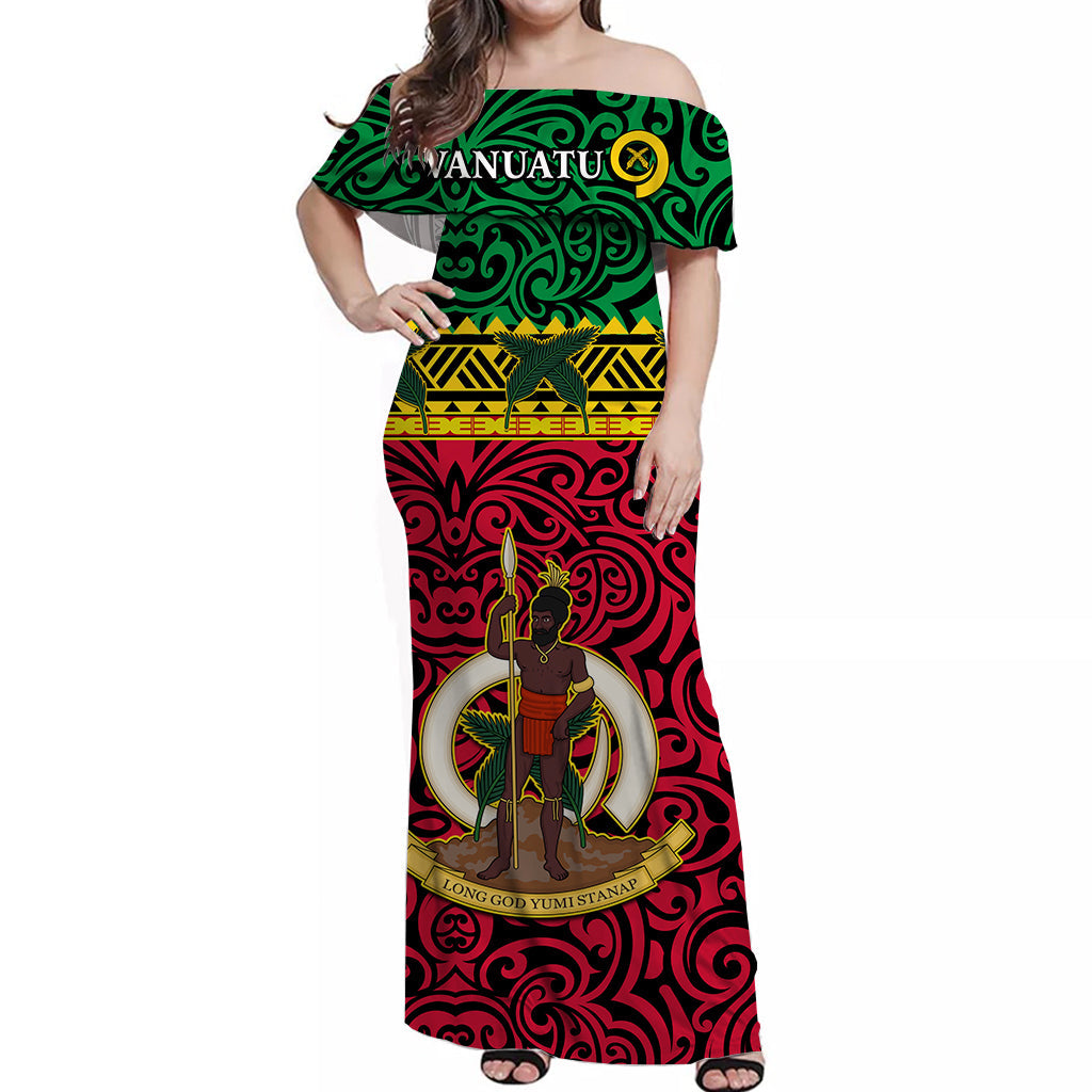 Vanuatu Dreamy Off Shoulder Long Dress Flag and Pattern Version 03