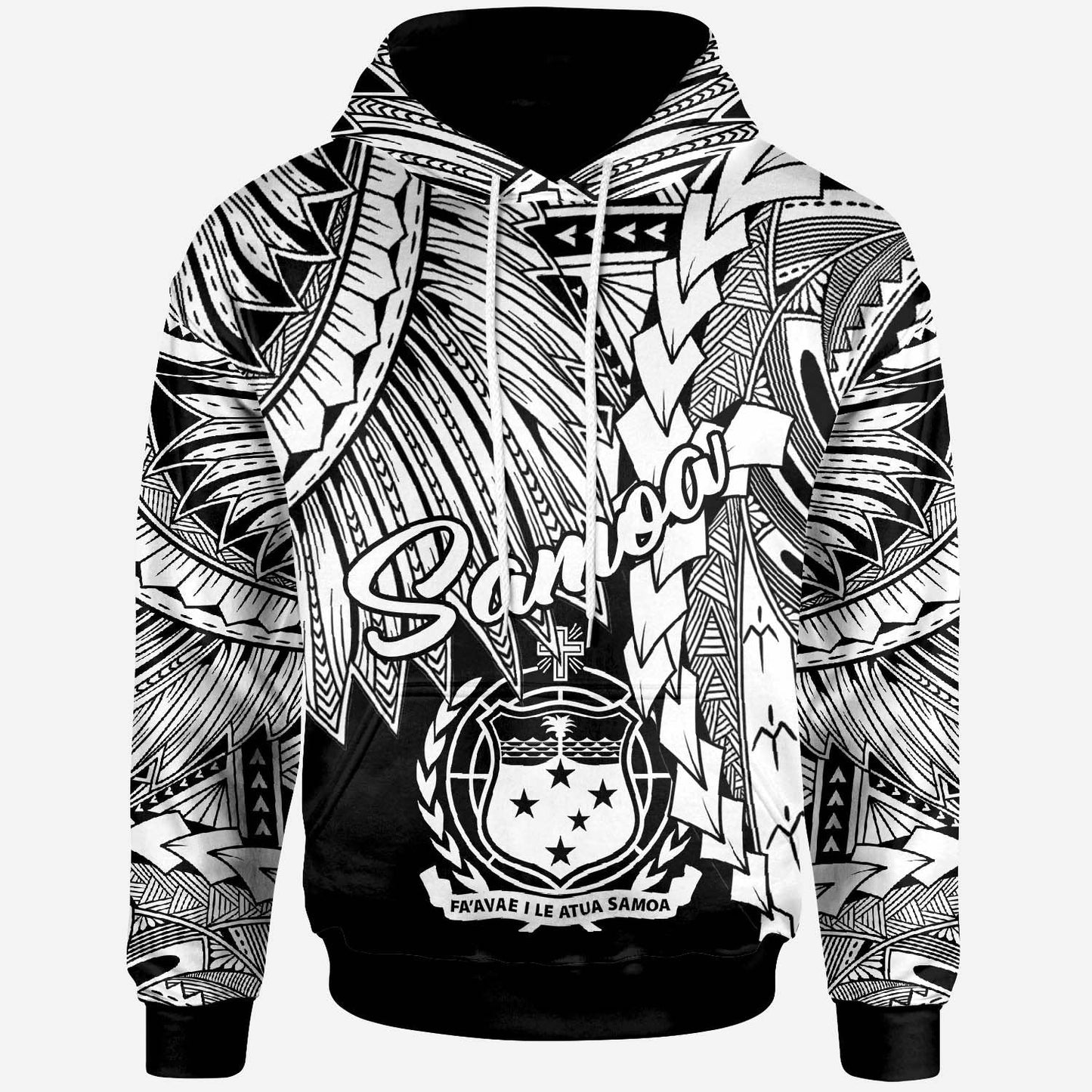 Samoa Polynesian Hoodie Tribal Wave Tattoo White