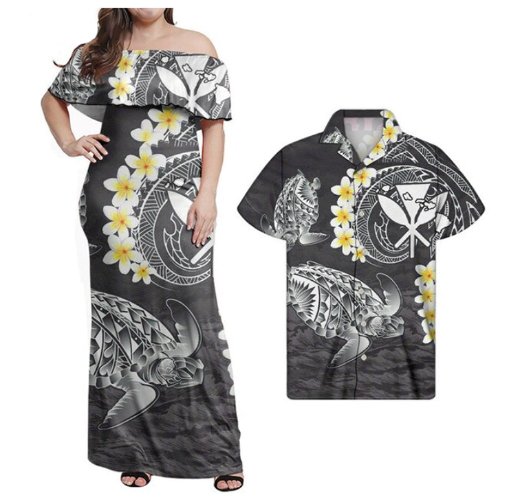 Hawaii Matching Outfits For Couples Polynesian Hawaiian Kanaka Maoli Combo Dress And Shirt No.3