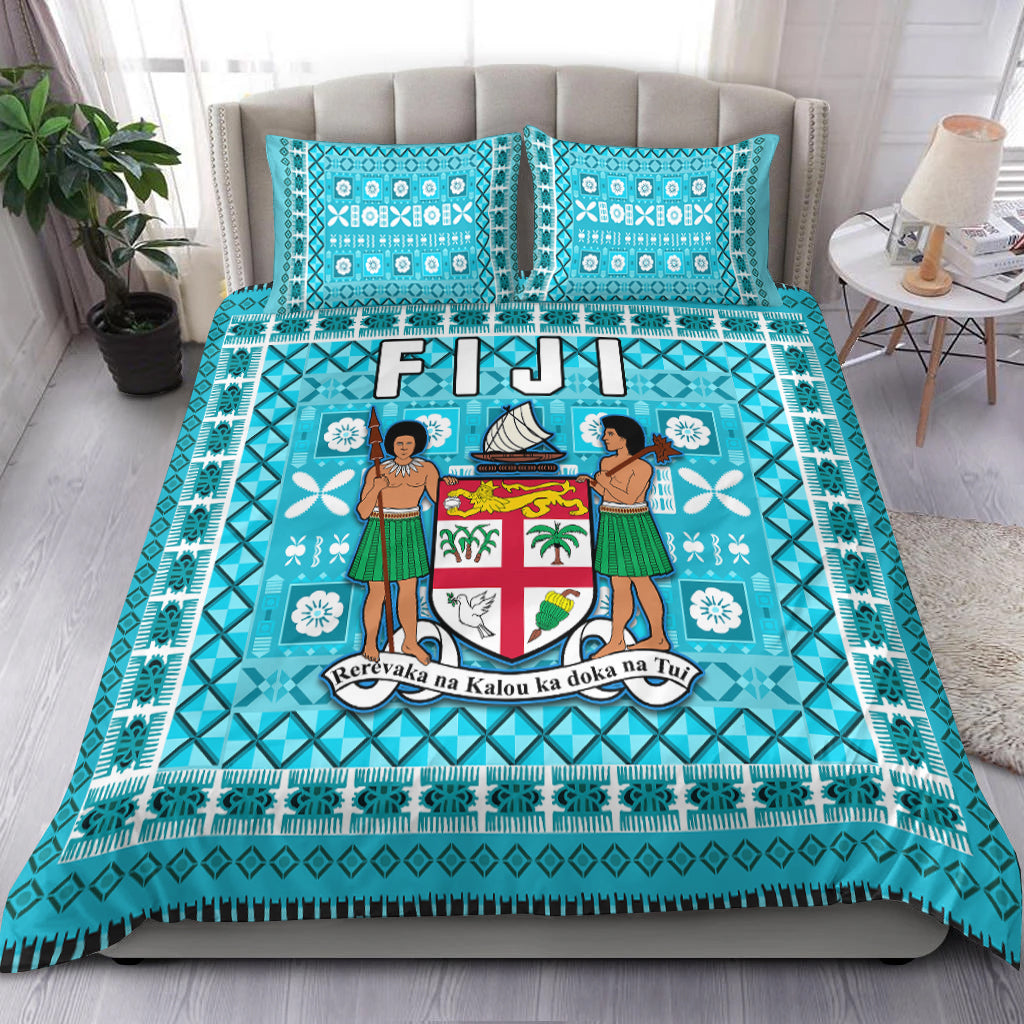 Fiji Bedding Set Pattern Fijian Tapa Pattern Turquoise