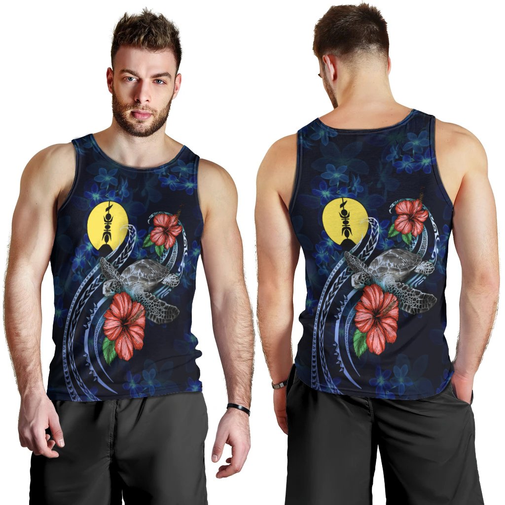 New Caledonia Polynesian Men Tank Top Blue Turtle Hibiscus
