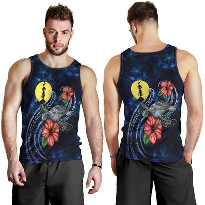 New Caledonia Polynesian Men Tank Top Blue Turtle Hibiscus