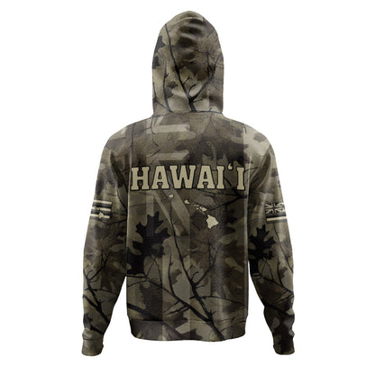 Hawaii Hoodie Tribal Kakau Camouflage Green Zip Up Printed Hoodie