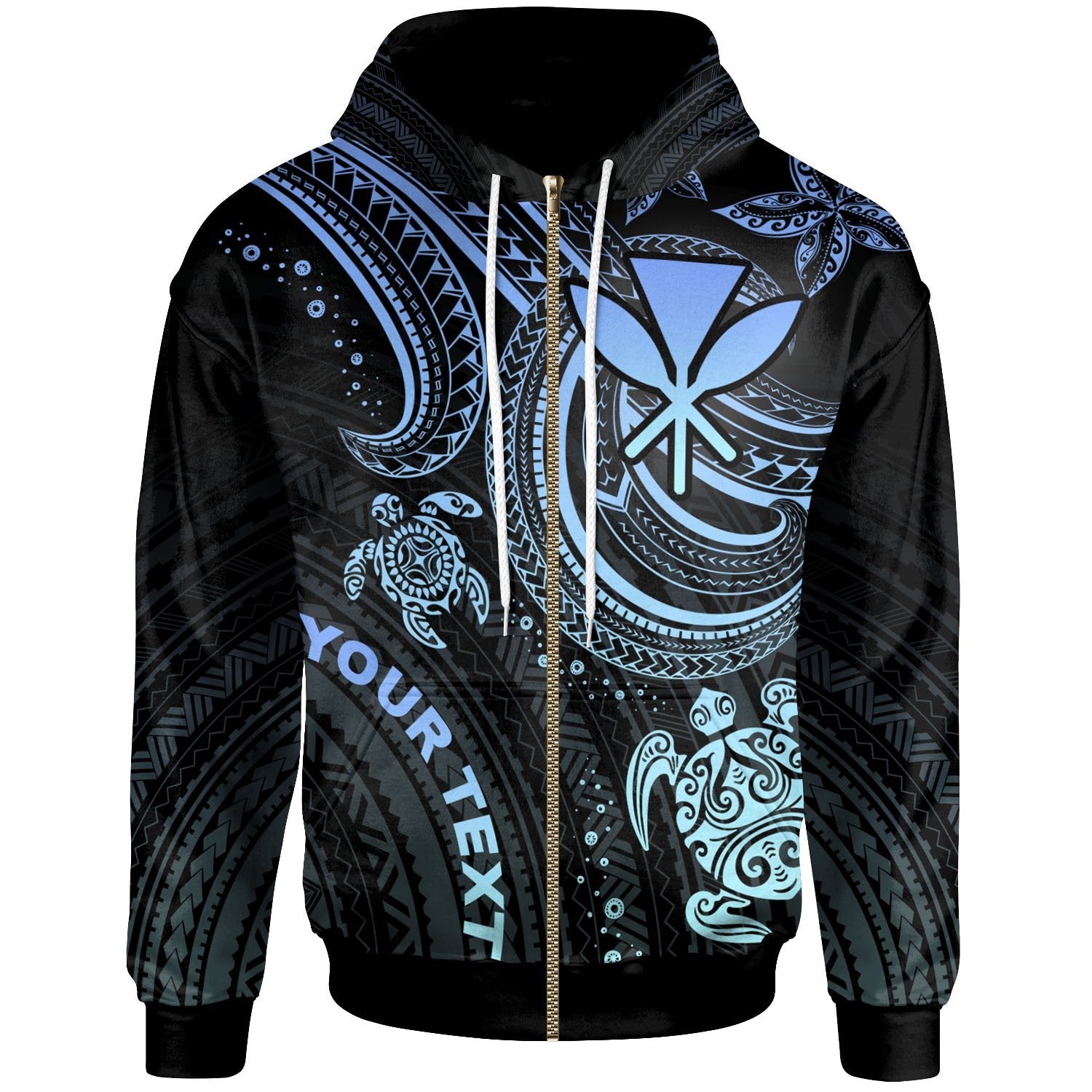 Custom Text Hawaii Custom Personalised Zip Up Hoodie Blue Turtle