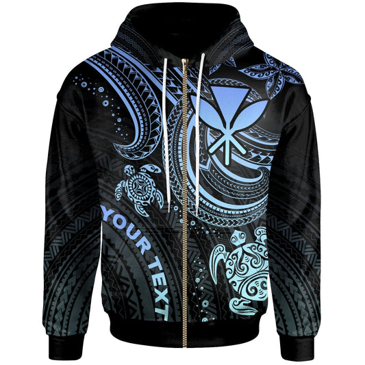 Custom Text Hawaii Custom Personalised Zip Up Hoodie Blue Turtle