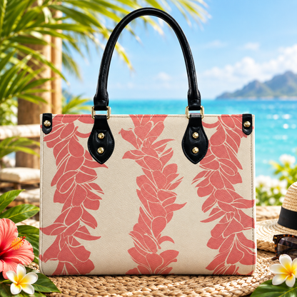 Tropical Puakenikeni Hawaiian Flower Lei Leather Handbag
