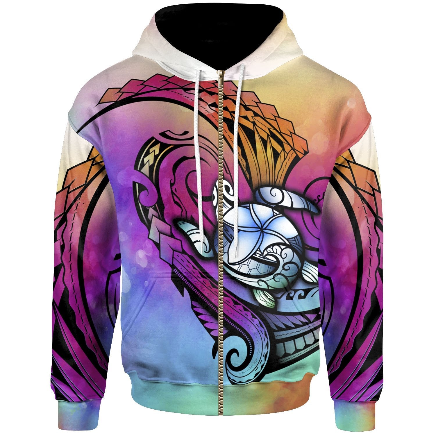 Polynesian Zip Up Hoodie Sea Turtle Drawing