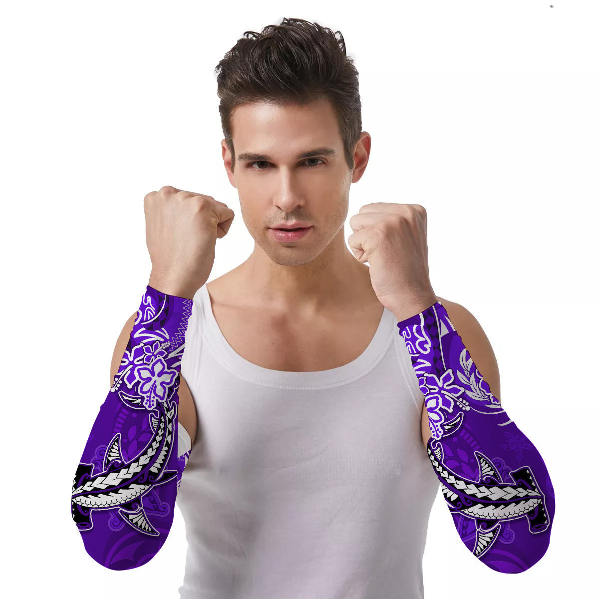 Arm Sleeves (Set of Two) Hawaii Polynesia Sea Turtle Honu and Hammerhead Shark Ver.05