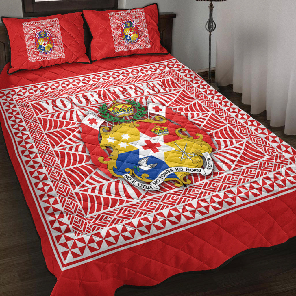 (Custom Personalised) Tonga Pattern Quilt Bed Set Coat of Arms Red and White