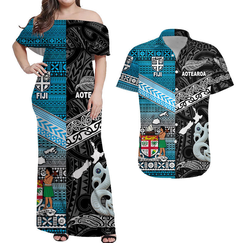 Matching Outfits For Couples New Zealand And Fiji Combo Dress And Shirt Together Black