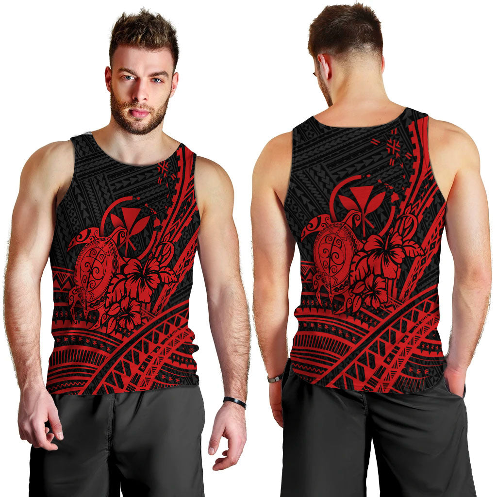 Hawaii Turtle With Hibiscus Tribal Red Men Tank Top