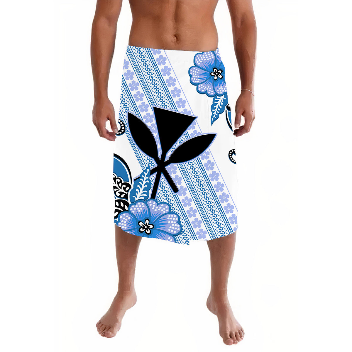 Hawaii Lavalava Kakau Tribal Blue Batik Floral 02