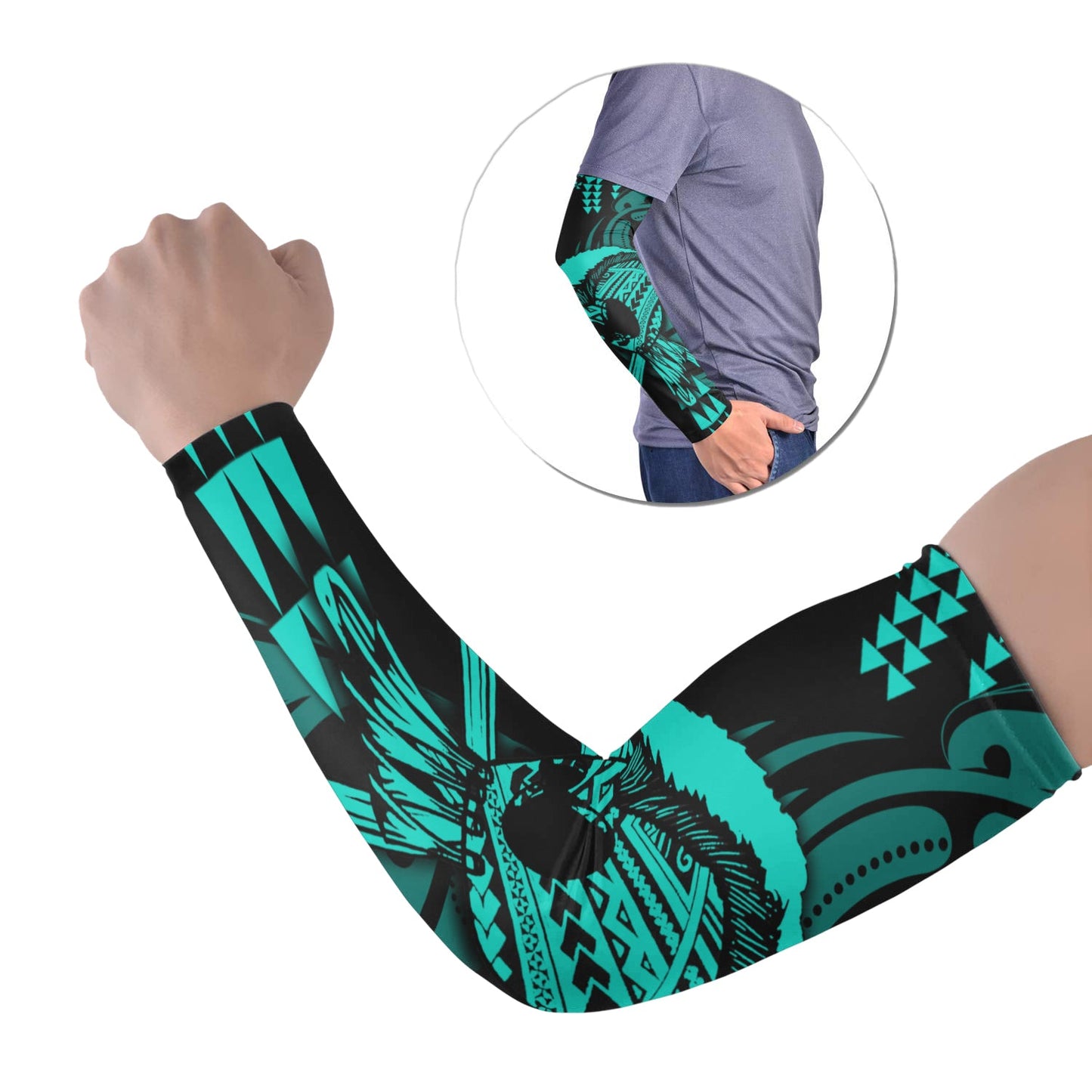 Hawaii Polynesian Warrior Kakau Arm Sleeve 43 (Set of Two)-Green