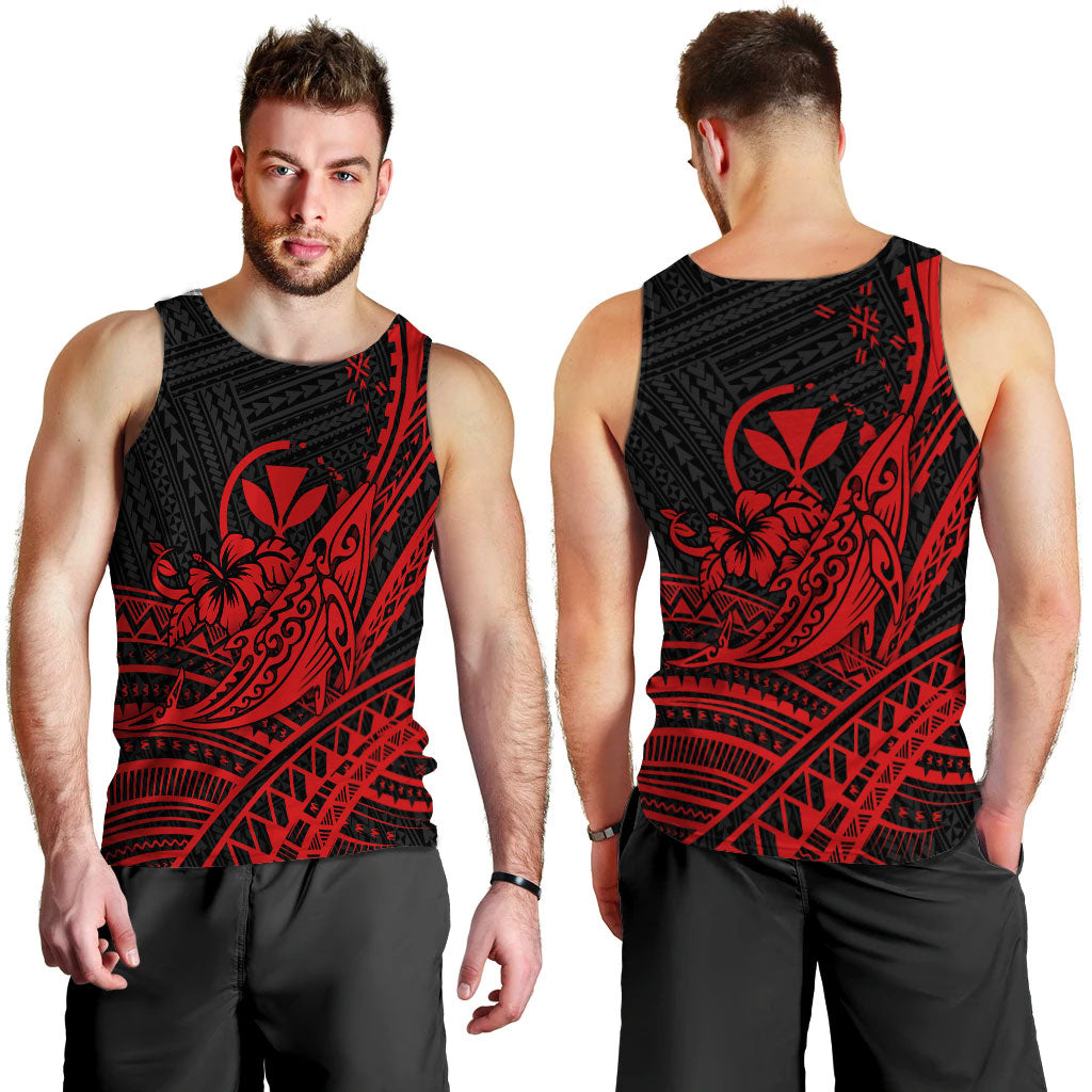 Hawaii Humpback Whale With Hibiscus Tribal Red Men Tank Top