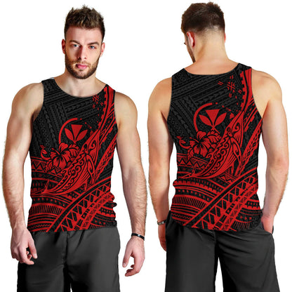 Hawaii Humpback Whale With Hibiscus Tribal Red Men Tank Top