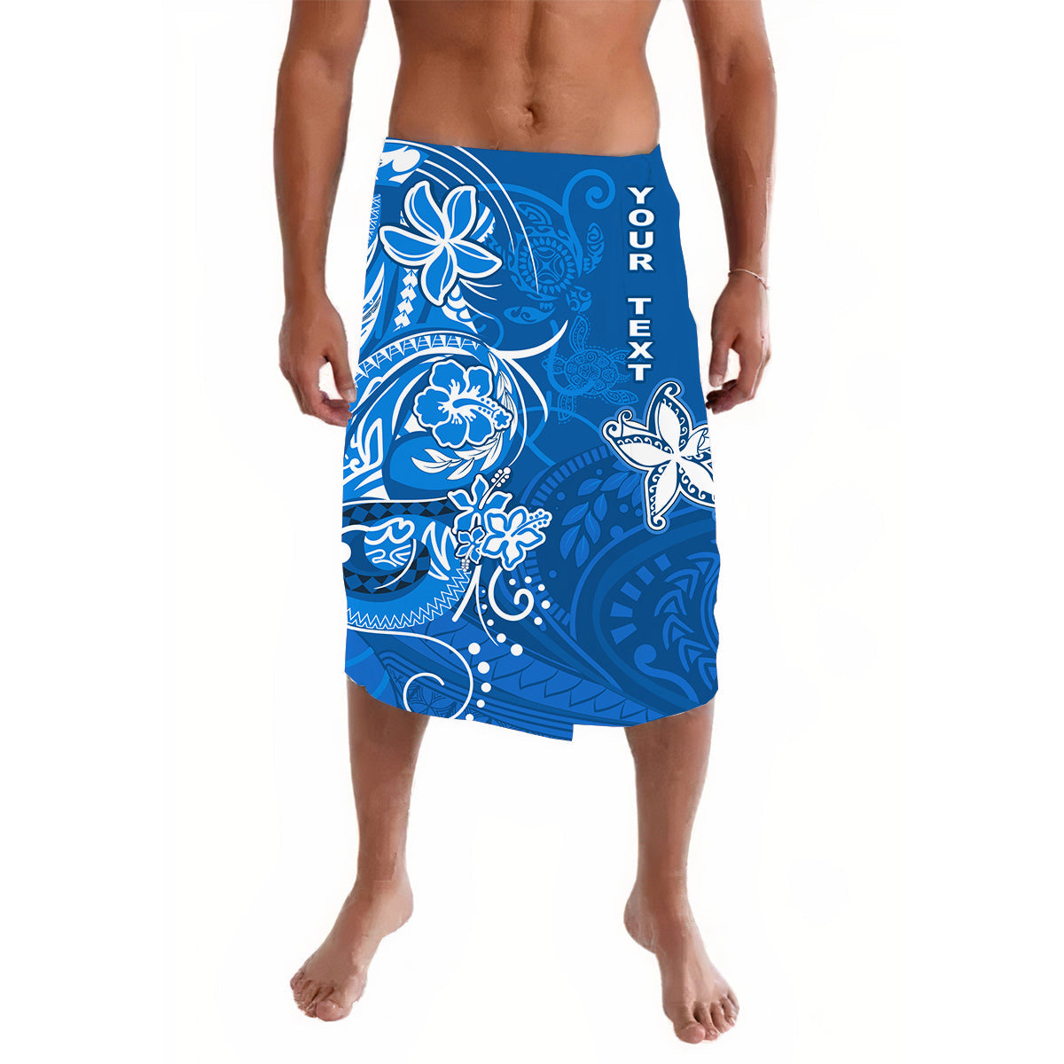 (Custom Personalised) Lavalava Polynesia Blue Sea Turtle Honu and Map