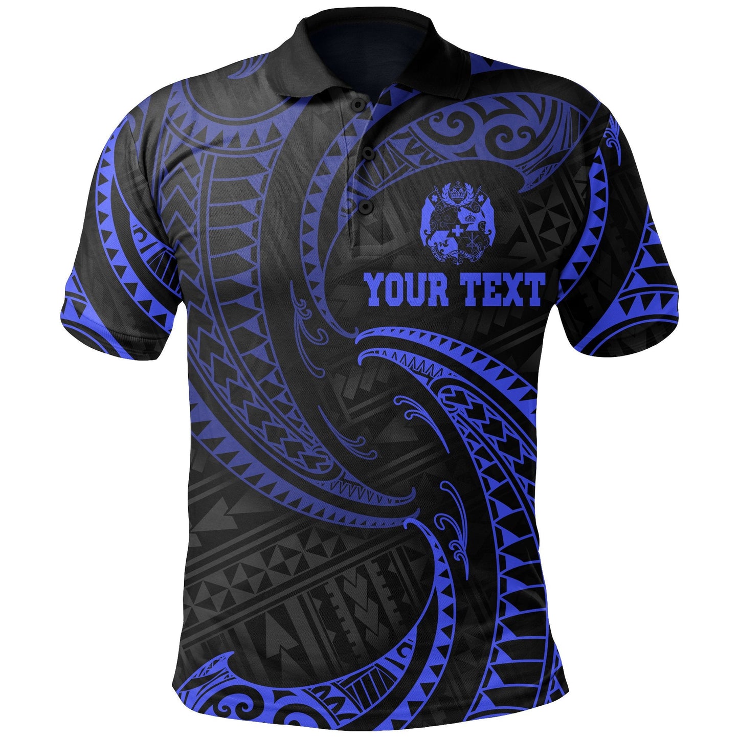 Tonga Polynesian Custom Personalised Polo Shirt - Blue Tribal Wave