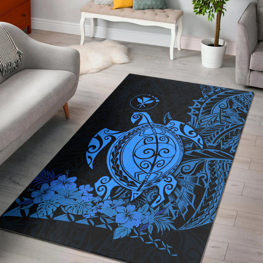 Hawaii Polynesian Area Rug Blue Sea Turtles Hawaiian