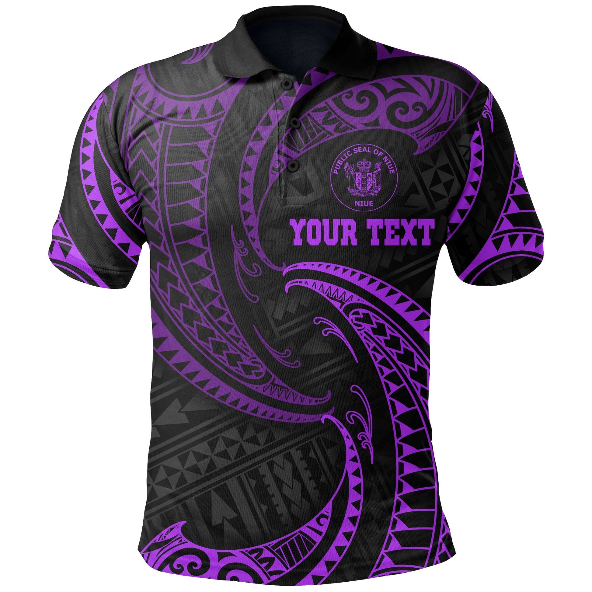 Niue Polynesian Custom Personalised Polo Shirt - Purple Tribal Wave