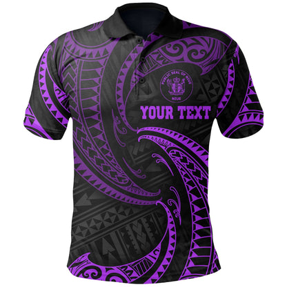 Niue Polynesian Custom Personalised Polo Shirt - Purple Tribal Wave