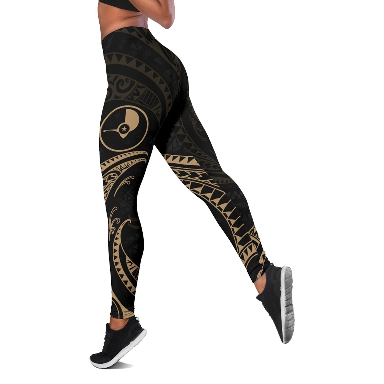 Yap Micronesia Women's Legging - Gold Tribal Wave