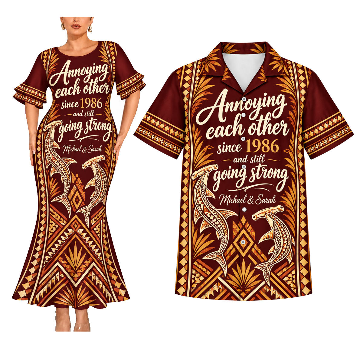Annoying Each Other And Still Going Strong Polynesian Tribal Pattern Funny Couple Matching Outfit