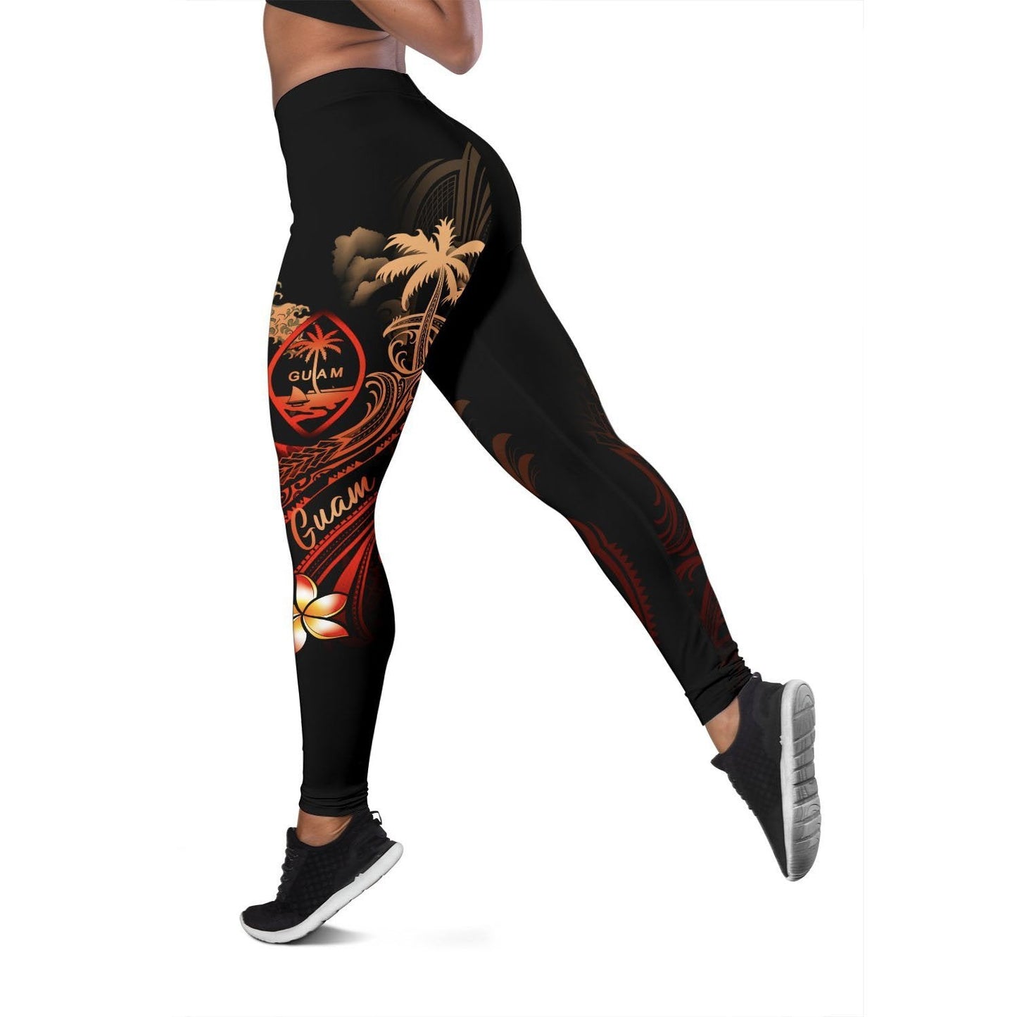 Guam Polynesian Women's Leggings - Plumeria Flowers And Waves