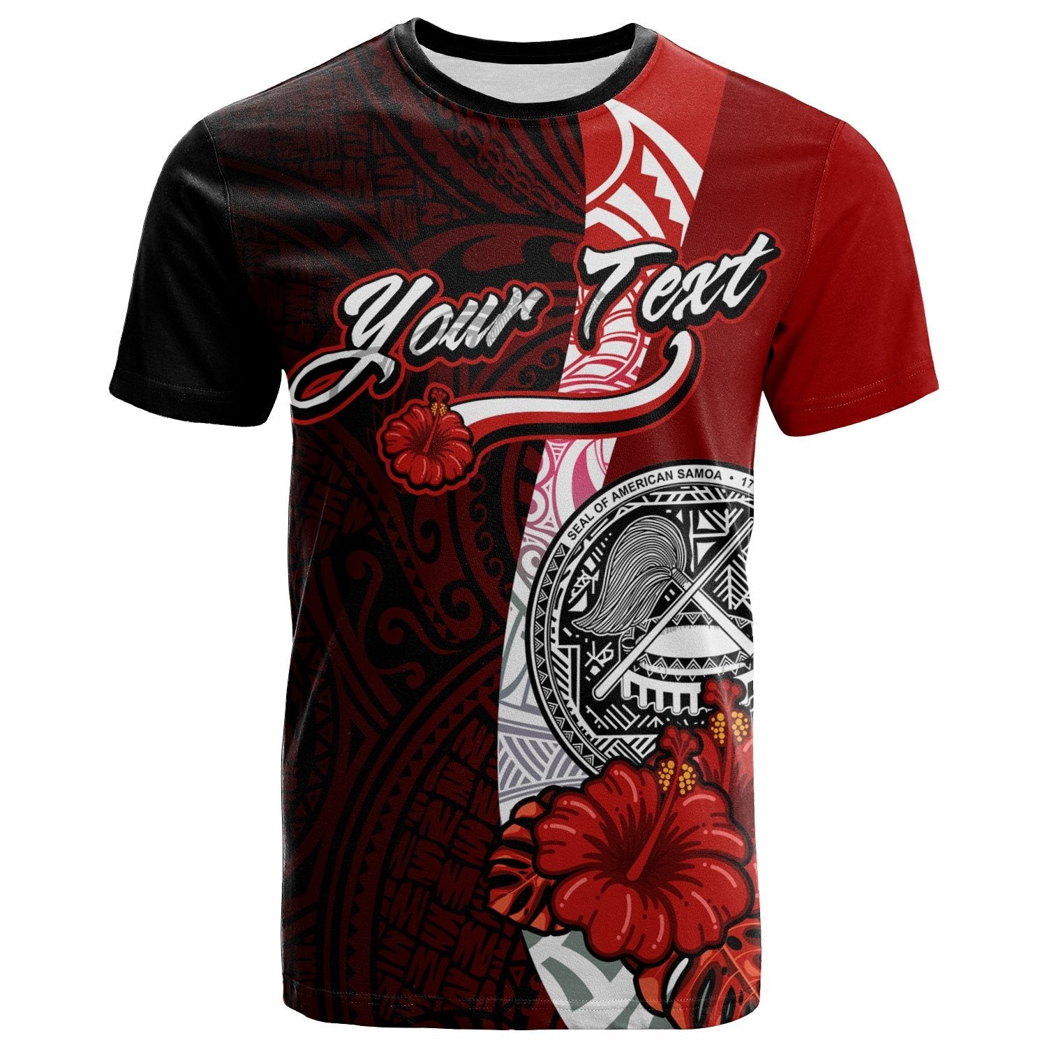 American Samoa Polynesian Custom Personalised T-Shirt - Arm With Hibiscus