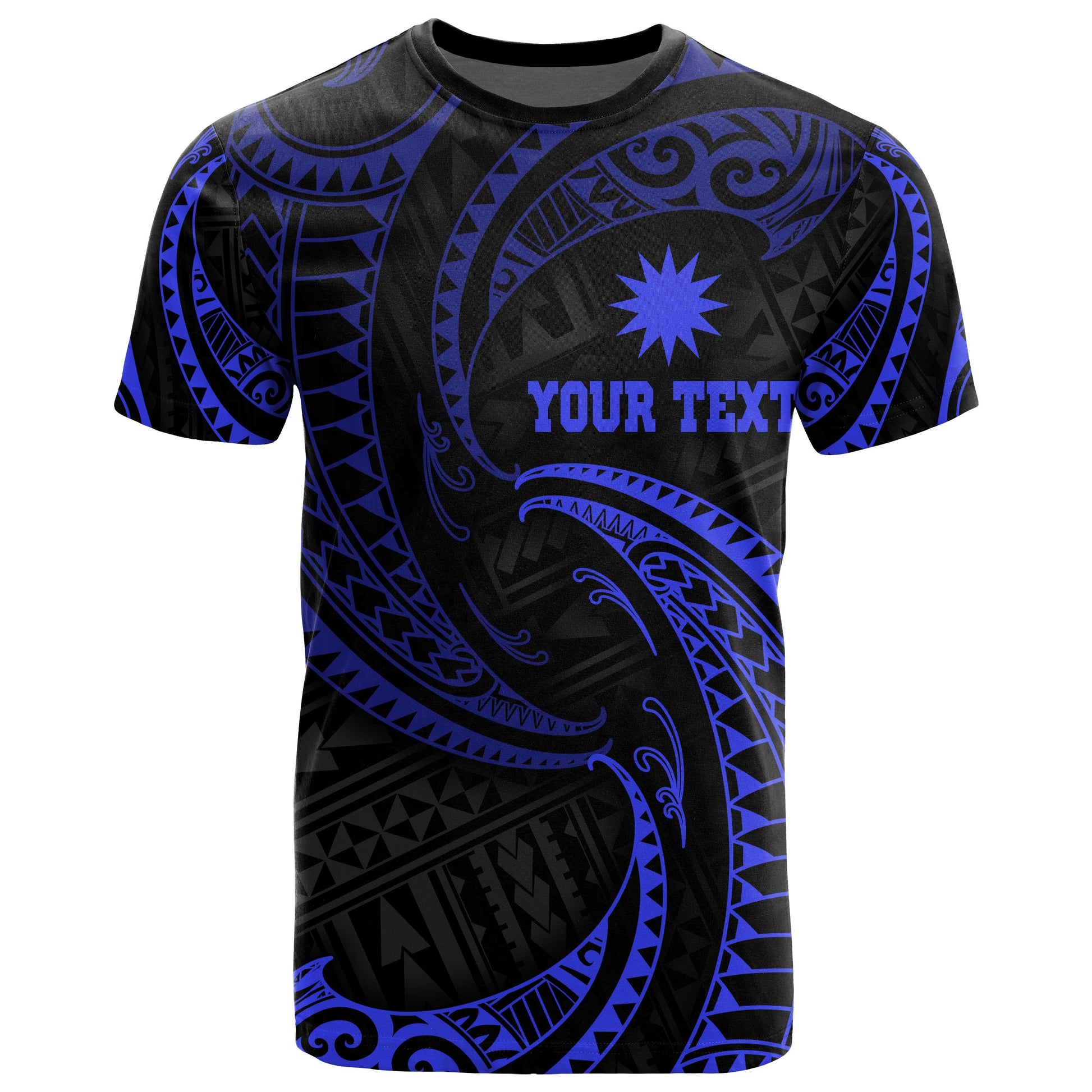 Nauru Polynesian Custom Personalised T - Shirt - Blue Tribal Wave