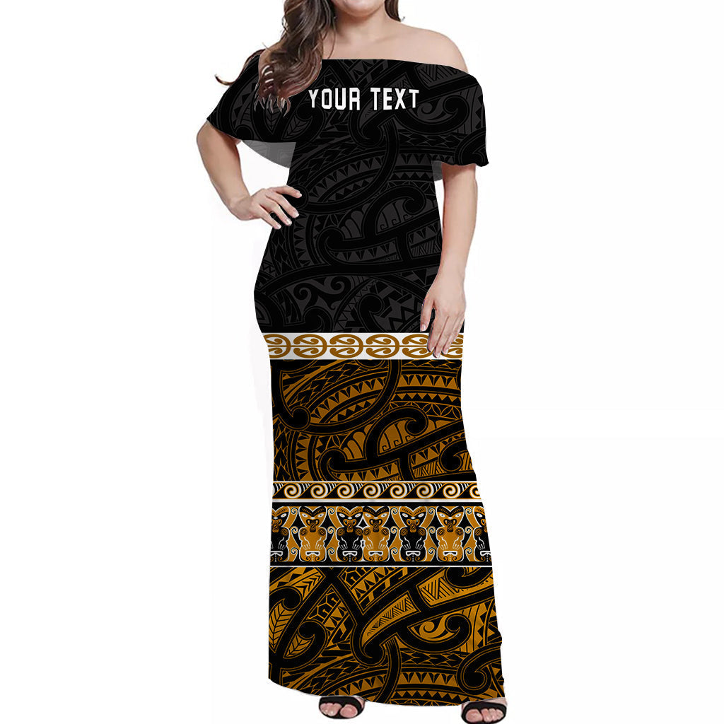 Custom Personalised New Zealand Off Shoulder Long Dress Maori Simple Gold