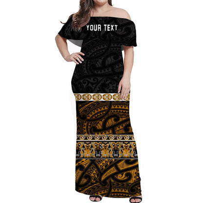 Custom Personalised New Zealand Off Shoulder Long Dress Maori Simple Gold
