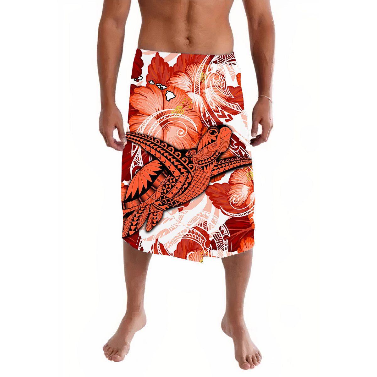 Hawaii Lavalava Red Polynesian Turtle and Hibiscus