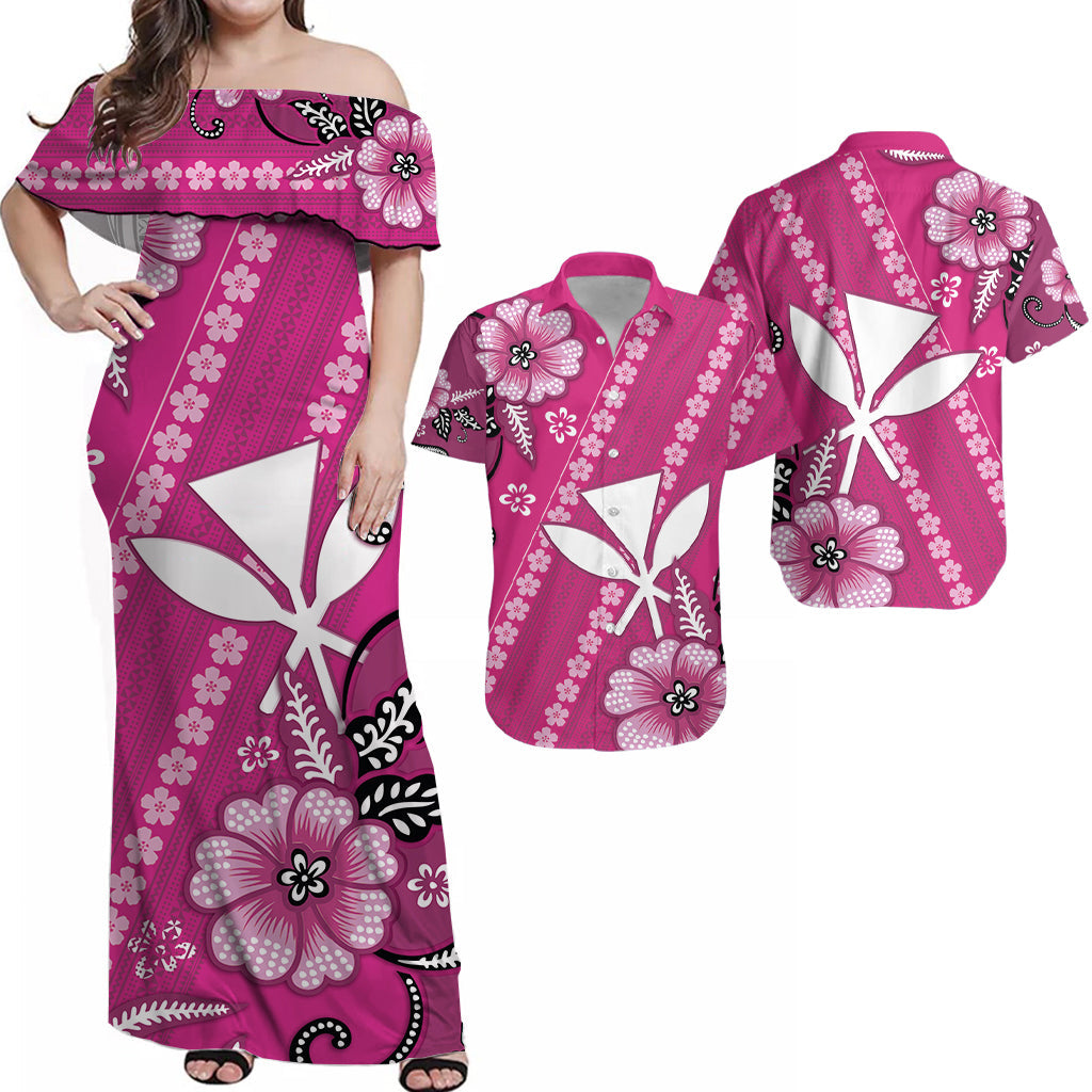 Hawaiian Matching Outfits For Couples Hawaii Combo Dress and Hawaiian Shirt Kakau Tribal Pink Batik Floral Ver.01