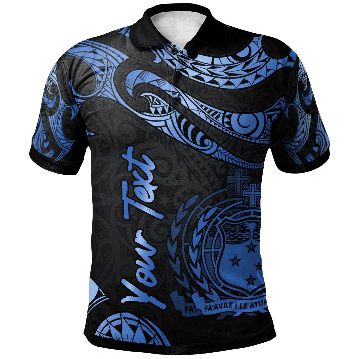 Samoa Polynesian Custom Personalised Polo Shirt - Poly Tattoo Blue Version