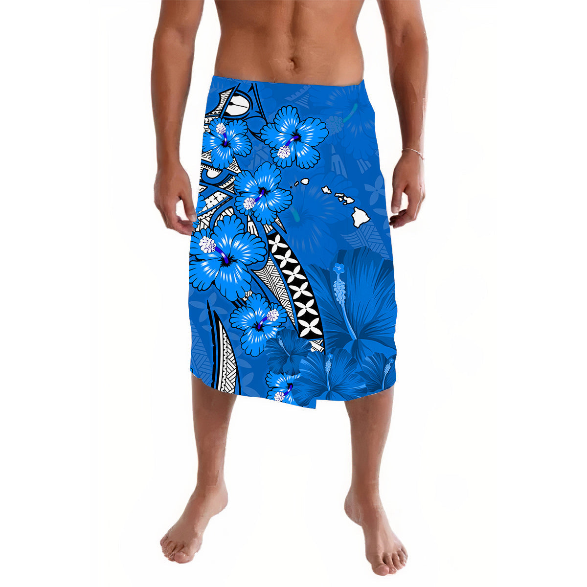 Hawaii Lavalava Polynesia Blue Hibiscus and Map Mystical