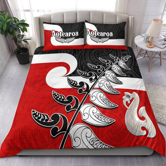 Waitangi Bedding Set Aotearoa Maori Pattern Mix Fern and Manaia Koru