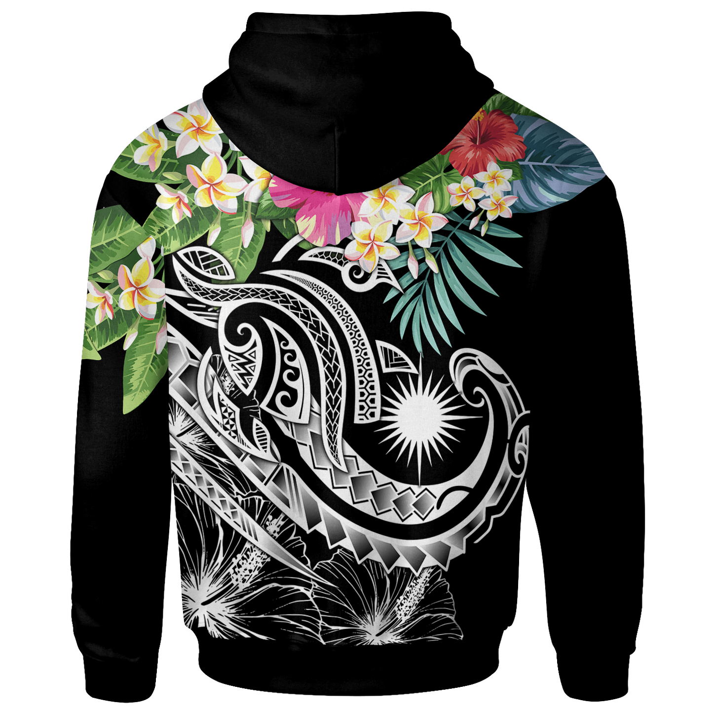 Marshall Islands Polynesian Hoodie Summer Plumeria (Black)